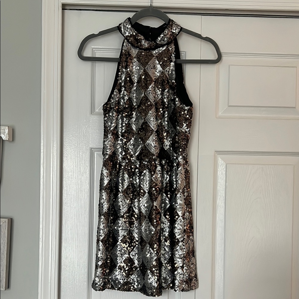Ark & Co High Neck Sequin Mini Dress Diamond Pattern Size Small